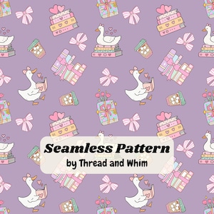 Coquette Book Lover Seamless Pattern PNG, Cute Reading Goose Digital Paper, Pink Bow Books Repeat Pattern, Bookish Girl Design