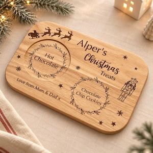 Tablero de Nochebuena personalizado para niños, plato de madera de Papá Noel con inserto para bebidas, Cascanueces o Bailarina.
