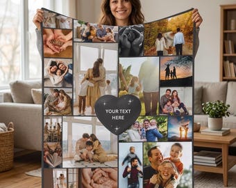 Custom Photo Collage Blanket, Personalized Fleece Throw, Family Memories