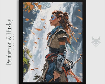 Aloy's Serene Resolve: Beside the Waterfall | Absurdly High-Quality Art | Gift for Gamers