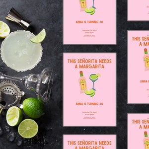 Invitation: This Senorita Needs A Margarita! Instant Download, Canva, Invite, Margarita Cocktail Design