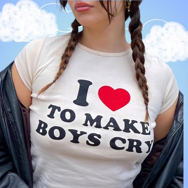 Y2K I Heart To Make Boys Cry Tee - Funny Tee, Y2K Funny Baby Tee, Make Boys Cry Shirt, Custom I Love Shirt