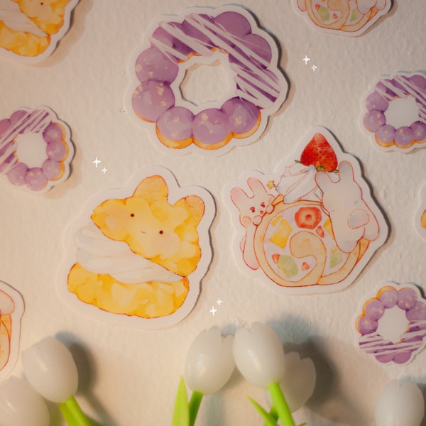 Potat Club Bakery Stickers| Mochi Donut | Cream Puff | Roll Cake | cute rabbit stickers for bullet journal, stationary, and decorating