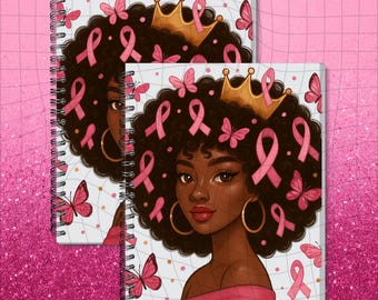 Brustkrebs-Bewusstsein Afro Frau PNG, Schwarze Königin mit Afro, Pink Bändern & Schmetterlinge, Afroamerikaner Sublimation und Cricut Design