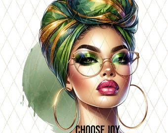 Black Woman PNG Clipart | Afro Queen Headwrap Art for Sublimation, DTF, Choose Joy Quote, Melanin Magic, Inspirational Designs
