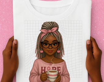 Breast Cancer Awareness Afro Woman PNG, Black Woman with Locs & Hope Sweater, African American Sublimation Cricut and DTF Digital Design