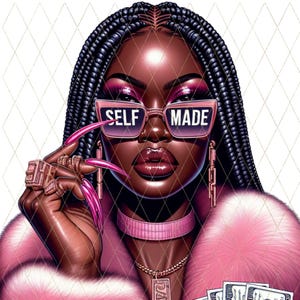 Chica jefa autodidacta PNG / Arte digital de chica negra para transferencias DTF y sublimación / Clipart de reina de la melanina para camisetas y ropa