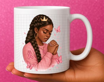Breast Cancer Awareness Afro Woman PNG, Black Woman with Box Braids & Crown, African American Sublimation and Cricut Digital Design