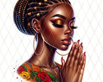 Praying Black Woman PNG Clipart | African American Christian Art for Sublimation, DTF Printing, Melanin Magic, Faith-Based Designs