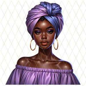Elegant Black Girl Headwrap PNG | Melanin Queen Clipart for Sublimation, DTF Transfers, Black Woman Art, Shirt & Mug Designs