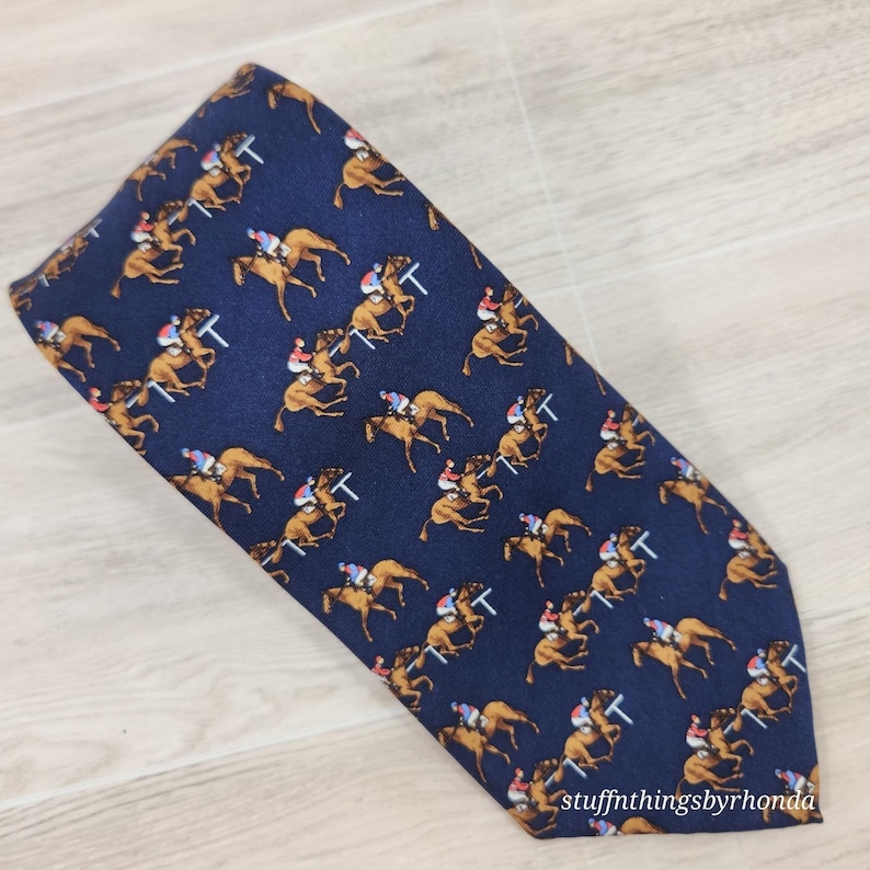 Vintage Derby Polo Ralph Lauren Tie Horse Racing Motif 100% Silk 58"x3" image 1