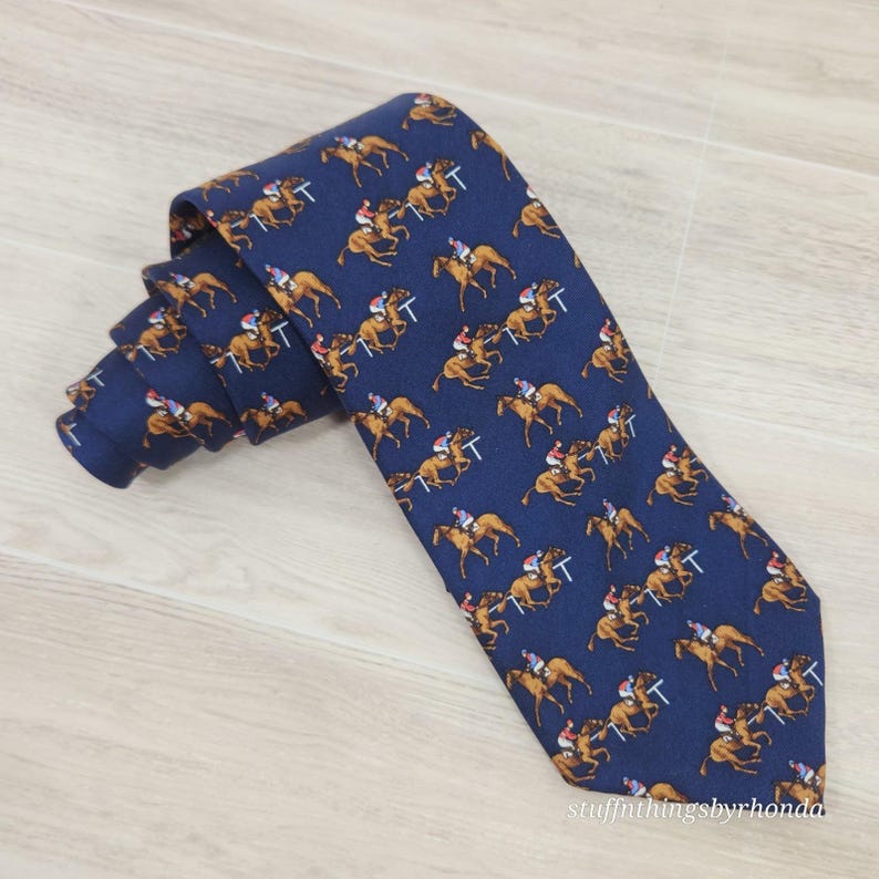 Vintage Derby Polo Ralph Lauren Tie Horse Racing Motif 100% Silk 58"x3" image 8
