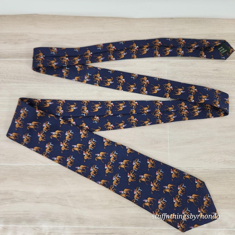 Vintage Derby Polo Ralph Lauren Tie Horse Racing Motif 100% Silk 58"x3" image 2