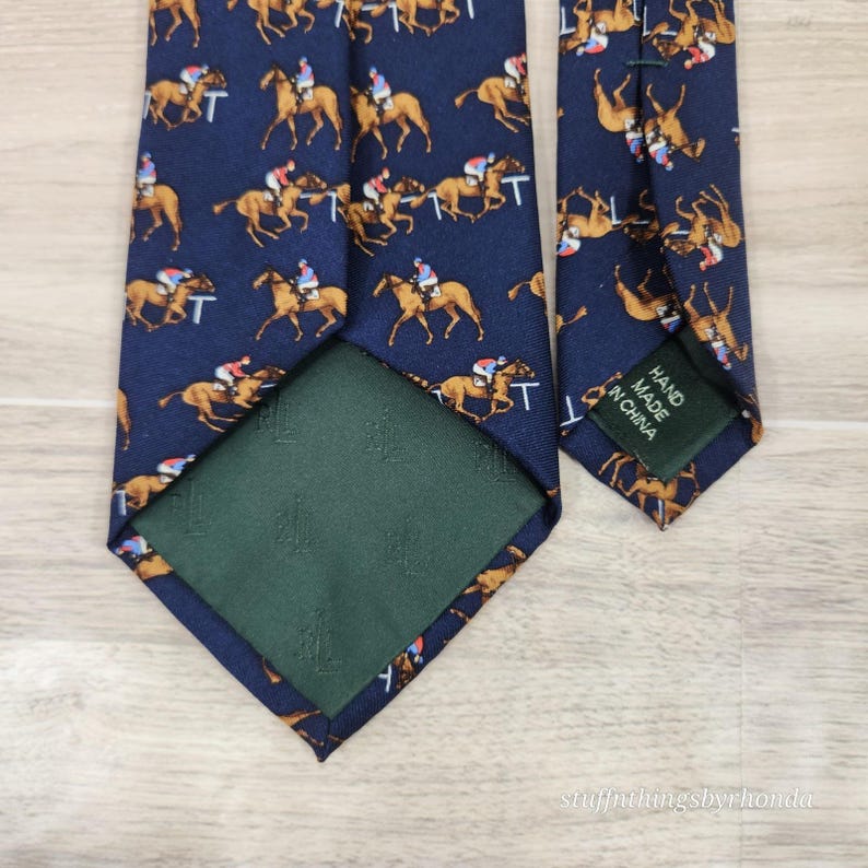 Vintage Derby Polo Ralph Lauren Tie Horse Racing Motif 100% Silk 58"x3" image 4