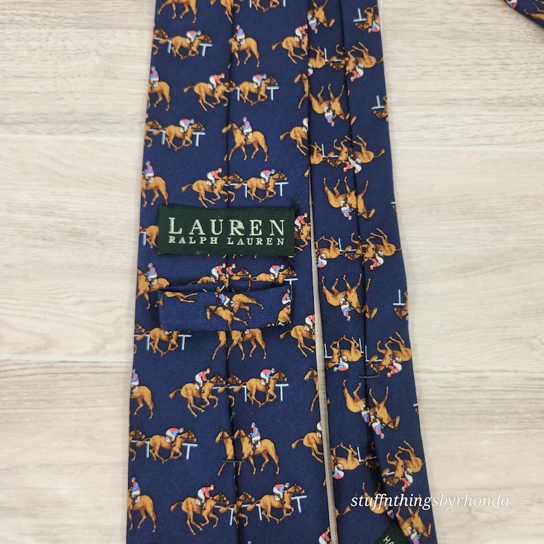 Vintage Derby Polo Ralph Lauren Tie Horse Racing Motif 100% Silk 58"x3" image 3