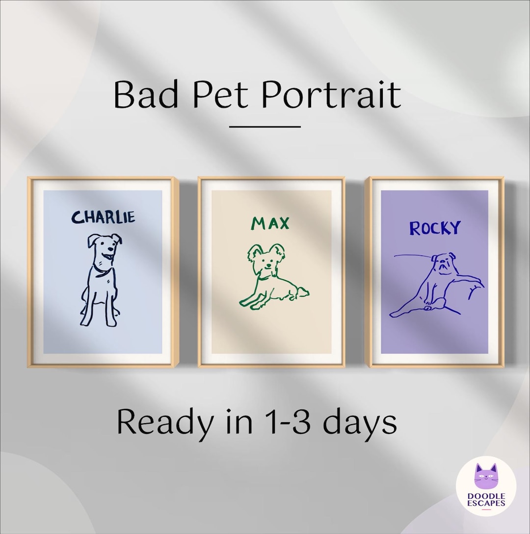 Personalized Badly Drawn Dog Custom Pet Portrait Digital Printable Wall ...