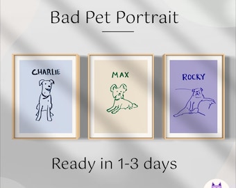 Personalized Badly Drawn Dog Custom Pet Portrait Digital Printable Wall Art Dog Lover Gift Funny Cute Thoughtful Unique Present Poster