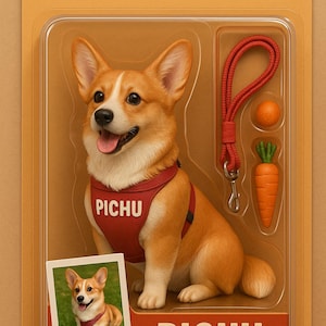 Your pet as a digital action figure – personalized cartoon portrait from photo – funny pet illustration – 3D look comic style