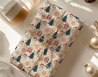 Vintage Santa, Gifts & Christmas Trees Gift Wrapping Paper - Retro Gift Wrap, Holiday Gifting Accessory, Winter, Kids Wrapping