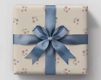 Papel de regalo rosa con estampado floral pastel - Regalo de cumpleaños, baby shower, lindo regalo bohemio, despedida de soltera, regalo de boda.