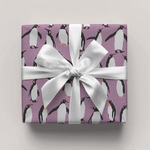 Purple Penguin Gift Wrapping Paper Sheets - Holiday Gift Wrap, Christmas Wrapping, Kids Gift Wrap, Winter, Animal, Baby Shower, Birthday image 5