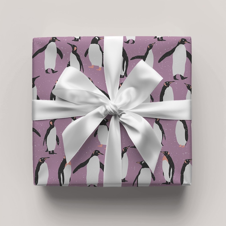 Purple Penguin Gift Wrapping Paper Sheets - Holiday Gift Wrap, Christmas Wrapping, Kids Gift Wrap, Winter, Animal, Baby Shower, Birthday image 5