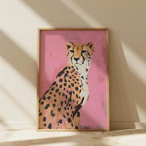 Pink Leopard Painting Matte Vertical Poster Art Print - Modern Home Decor, Maximalist Aesthetic Trendy Wall Poster, Eclectic Dorm, Cheetah image 7