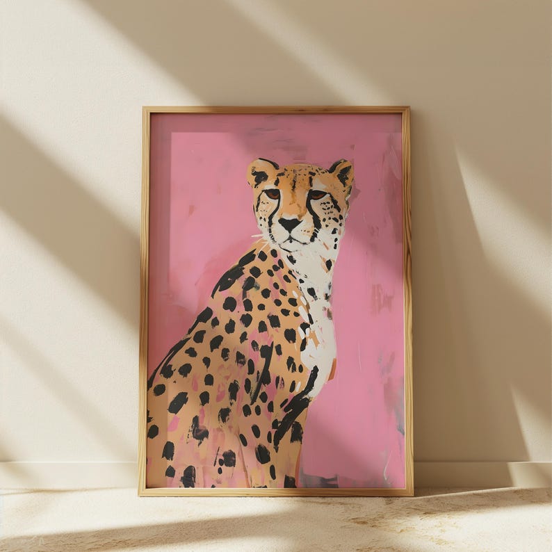 Pink Leopard Painting Matte Vertical Poster Art Print - Modern Home Decor, Maximalist Aesthetic Trendy Wall Poster, Eclectic Dorm, Cheetah image 7