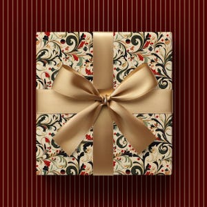 Vintage Red, Green & Gold Victorian Christmas Swirl Print Gift Wrapping Paper - Traditional Classic, Elegant Holiday Gift, Antique Winter image 6