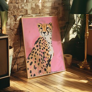 Pink Leopard Painting Matte Vertical Poster Art Print - Modern Home Decor, Maximalist Aesthetic Trendy Wall Poster, Eclectic Dorm, Cheetah image 4