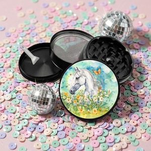 Horse and Butterfly in Wildflowers - 4-Layer 2.5" Round Herb Grinder