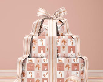 Groovy Pink and Orange Vintage Inspired Gift Wrapping Paper Sheets - Holiday Gifting, Funky Christmas, Kids Christmas Wrap, Cool Gifting
