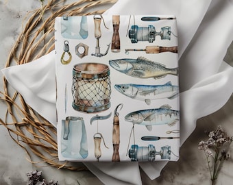Fisherman Gift Wrapping Paper Sheets- Fishing Gift, Father's Day, Gift for Him, Americana Gift Wrap, Holiday Gift for Dad, Hunting, Fishing
