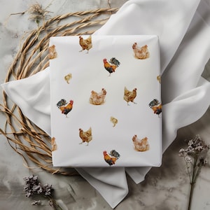 Simple Minimalist Neutral Chick, Hen and Rooster Gift Wrapping Paper Sheets - Birthday - Baby Shower Gift Unique Adorable - Boho Farm Animal