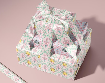 Whimsical Pastel Pink, Green and Gold Coquette Nutcracker Gift Wrapping Paper Sheets - Cute Gift Wrap Holiday, Kids Gifting Preppy Christmas