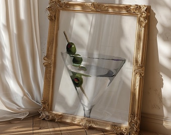 Dirty Martini Matte Square Poster Art Print - Classic Painted Decor, Elegant Bar Wall Hanging, Housewarming Gift, Cocktail, Birthday Gift