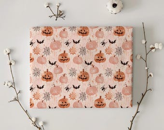 Pumpkin, Bat & Spiderweb Pink Halloween Gift Wrapping Paper - Fall Gifting, Cute Birthday Gift Wrap, Gifting Accessory, Autumn