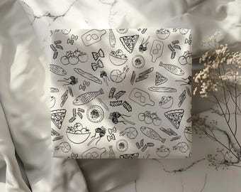 Whimsical Italiano Food Doodle Gift Wrapping Paper Sheets - Birthday Gift Wrap, Bridal Shower, Wedding, Cute Simple Aesthetic