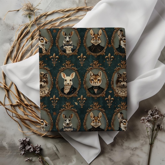 Cottage Core Victorian Woodland Animal Portraits in Frames Gift Wrapping Paper - Vintage Gift Wrap, Holiday Christmas Baby Shower