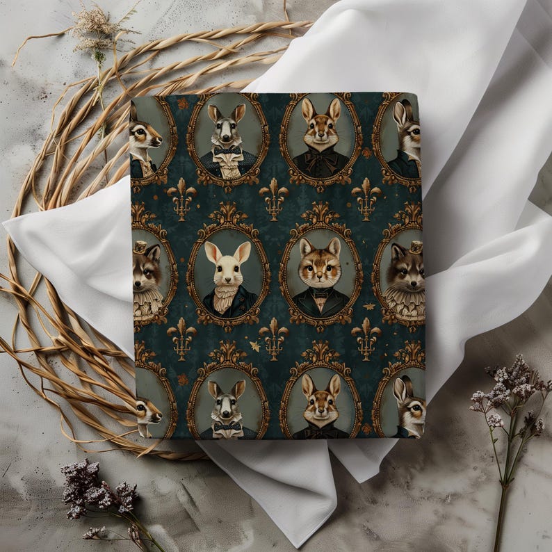Cottage Core Victorian Woodland Animal Portraits in Frames Gift Wrapping Paper - Vintage Gift Wrap, Holiday Christmas Baby Shower image 1
