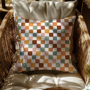 Geometric Abstract Checkered Mid Century Square Throw Pillow