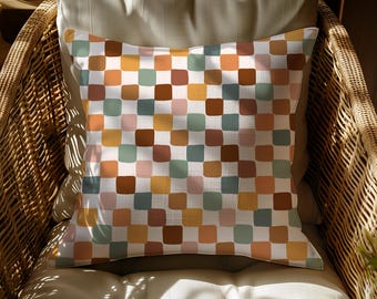 Geometric Abstract Checkered Mid Century Square Throw Pillow