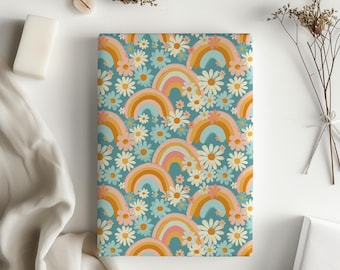 Rainbow and Daisy Funky Retro Gift Wrapping Paper Sheets - Birthday Gift Wrap, Bridal Shower, Baby Shower, Kids Wrapping, Summer Aesthetic