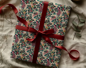 Festive Holly & Peacock Colorful Victorian Vintage Gift Wrapping Paper - Holiday Gifting, Chinoserie, Toile De Jouy, Christmas, Moody
