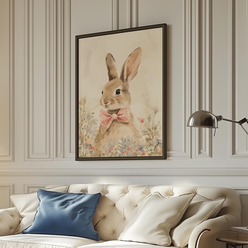Bunny Rabbit With Pink Bow in Wildflowers Matte Vertical Poster Art ...