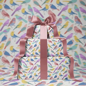 Colorful Bird Gift Wrapping Paper - Birthday, Baby Shower,  Alternative Gift Wrap, Abstract Bridal Shower, Cute Kids Gift, Holiday