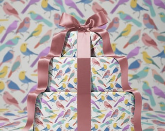 Colorful Bird Gift Wrapping Paper - Birthday, Baby Shower,  Alternative Gift Wrap, Abstract Bridal Shower, Cute Kids Gift, Holiday