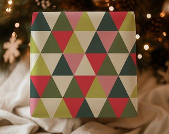 Retro Christmas Geometric Print Gift Wrapping Paper - Vintage Holiday Gifting, Mid-Century Gift Wrap, Funky Pink Green Red, Eclectic