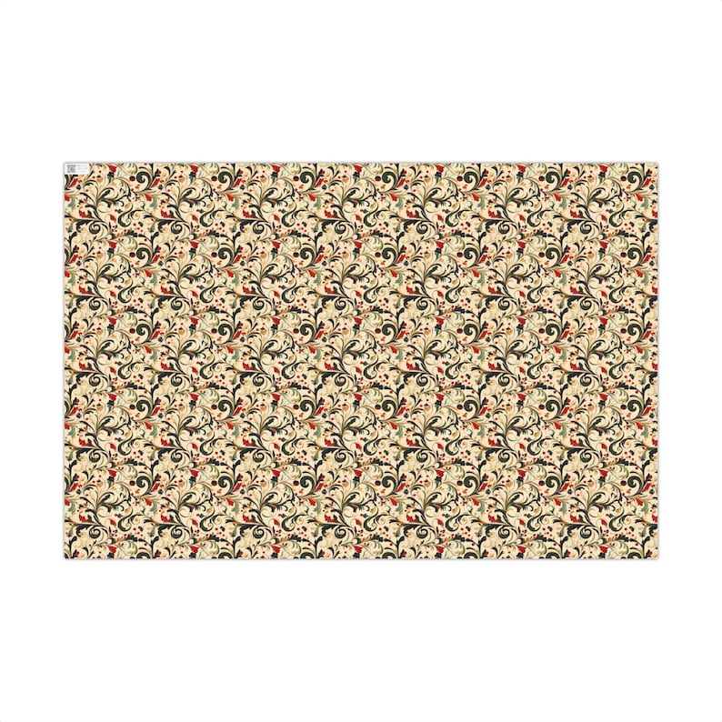 Vintage Red, Green & Gold Victorian Christmas Swirl Print Gift Wrapping Paper - Traditional Classic, Elegant Holiday Gift, Antique Winter image 8