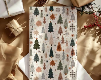 Modern Abstract Christmas Tree Gift Wrapping Paper Sheets - Christmas Gifting, Holiday Gift Wrap, Colorful Neutral Aesthetic, Modern